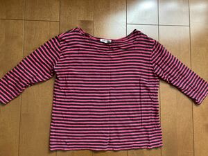 レディーストップス　ボーダー　七分袖Tシャツ ピンク×グレー　レディースサイズM 送料210円
