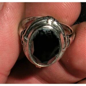 超希少!ANTIQUE 1930’s HEMATITE SILVER RING ART DECO STYLE USA ZUNI HOPI NAVAJOアンティークアートデコヘマタイトシルバーリング12号