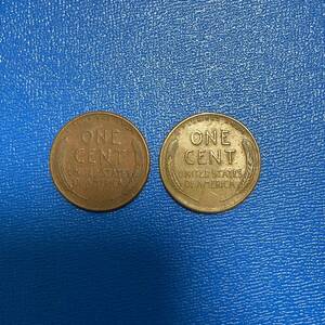 アメリカのコイン　小麦　1セント2枚　1958年D、1951年S
