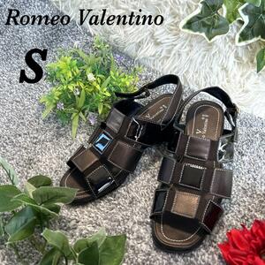 Romeo Valentino サンダル　ブラウン　足首ベルト　低ヒール　靴