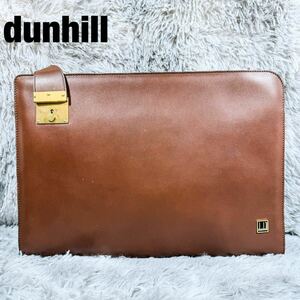 【超美品】　大容量　ダンヒル dunhill オールレザー　ビジネスバッグ　クラッチバッグ カバン ゴールド金具 本革 茶色　ブラウン