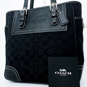 1円〜■超美品■COACH コーチ 総柄 キャンバス ロゴ チャーム トートバッグ ビジネス 大容量 A4 レディース メンズ レザー ブラック 黒