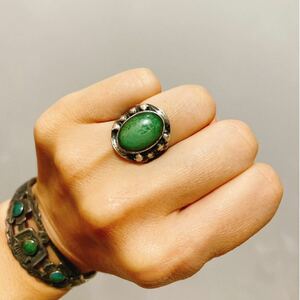 超希少!!Navajo VTG 40’s Turquoise Swastika Snake Silver Ring USナバホビンテージターコイズスワスティカスネークシルバーリング12.5号