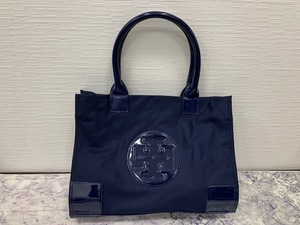 ☆1円スタート☆ TORY BURCH トリーバーチ エラ ナイロン×パテントレザー トートバッグ ショルダー 肩掛けかばん ネイビー系 ◆24058