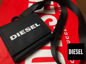 ●未使用 DIESEL 2way メンズ レディース ブラック ネック ウォレット ３つ折タイプ 財布 ロゴ 現行タイプ 即決 即納 55DSL 男女兼用●433