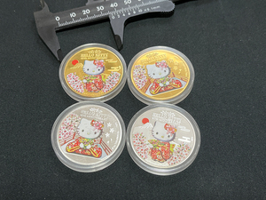 【X291】収蔵品放出 2014年 エリザベスⅡハローキティ　富士山日の出 桜 40周年記念コイン メダル 金貨 銀貨 4枚 美品