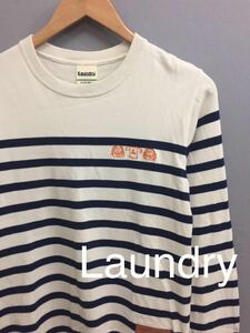 ランドリー Laundry 【美品】 ロングスリーブ カットソー ボーダー 長袖 丸首 ベージュ ネイビー メンズ SSサイズ !●&