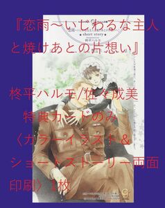 ◆恋雨～いじわるな主人と焼けあとの片想い～ (柊平ハルモ/佐々成美)　特典カードのみ〈カラーイラスト＆ショートストーリー両面印刷〉1枚