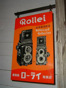 中古☆カメラ(1)日本版「ローライ.ROLLEI」吊下げ看板(検:二眼レフ.CORD.FLEX.フレックス.コード.アンティーク.昭和レトロ/飾り.インテリア