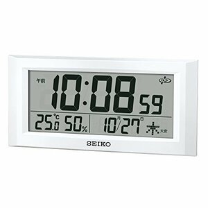 セイコー クロック 掛け時計 置き時計 兼用 衛星 電波 デジタル カレンダー 温度 湿度 表示 白 パール GP502W SEIKO(中古 未使用品)　(shin
