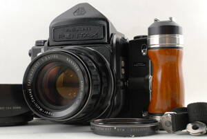 【美品 保障付 動作確認済】 Pentax ペンタックス 67 Mirror Up 中判 フィルムカメラ + 6x7 Eye Level 105mm f/2.4 Lens Wood Grip #Q7085