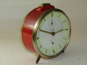 美品 使用少 目覚まし時計 ユンハンス 可愛い赤色 三段階式アラーム 置き時計 からくり時計 手巻きゼンマイ時計 使用中 // セイコー 精工舎