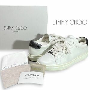 正規品 JIMMY CHOO ROME/M WHITE GUNMETAL22ss ジミーチュウ カーフレザー×ガンメタル メタリック ローカット スニーカー 41 ホワイト