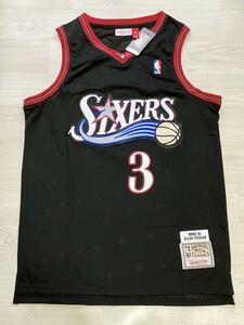 【やや訳あり】NBA 76ers　IVERSON #3 アレン・アイバーソンSIXERS シクサーズ　ユニフォーム ゲームシャツ　ジャージ　刺繍　XL 黒　美品