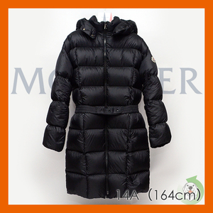 送料無料　モンクレール/MONCLER　CAILLE ダウン ロングコート フード 14A（164cm） レディース XS相当 ブラック 保存袋有 大人もOKキッズ