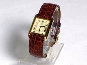 K04163【Cartier カルティエ】ヴェルメイユ マストタンク SM ウォッチ クオーツ 腕時計 SV925 クロコダイル 革ベルト 現状品