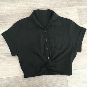 YM/1059 送料185円 WAVE 半袖 シャツ ツイストデザイン ブラック ショート丈 Sサイズ相当