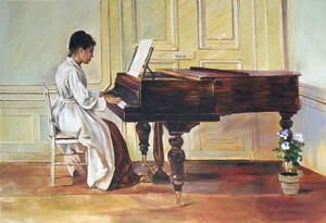 油絵 Theodore Robinsonの名作_ピアノを弾く女性 ma495