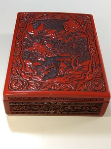 A1479 漆器 仙台堆朱 楼閣山水図 硯箱 共箱 文箱 書道具 文房具 漆工芸 伝統工芸 　