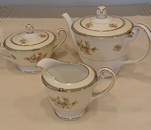 W小B468★ オールドノリタケ Noritake 月桂樹 大型ティーポット シュガーポット クリーマー 花柄 金彩 レトロ アンティーク 裏記名あり