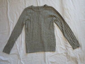 レディース お家で洗えるニット Lサイズ グレー パチパチしにくいセーター 長袖 ストライプ加工 アベイル