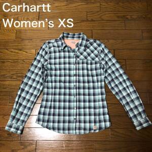 【送料無料】Carhartt 長袖シャツ　緑チェック柄　レディースXSサイズ　カーハートネルシャツ