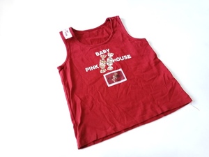 109【BABY PINKHOUSE】ベビーピンクハウス赤ワッペンタンクトップノースリーブKID1才2才中古9095トップスMサイズ