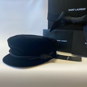 0704　SAINT LAURENT サンローラン　帽子　ハット　キャスケット　未使用品　ベロア　マリン