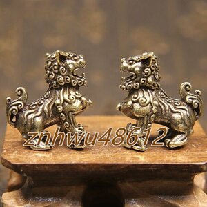 [エスペランザストア]2個 獅子 狛犬 守護 置物 置き物 銅製 銅