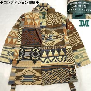 ◆コンディション◎◆80s ラルフローレン ネイティブ柄 ガウン カーディガン サンタフェコレクション ハンドニット Ralph Lauren