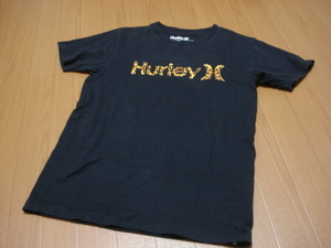 送料無料♪HURLEY-Xヒョウ柄ロゴ半袖Tシャツ/メンズ/黒/M/ハーレー/アニマル柄