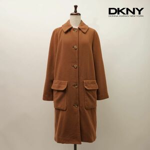 美品 DKNY ダナキャラン アンゴラ カシミヤ ステンカラーウールロングコート レディース 冬物アウター 茶色 ブラウン サイズS*KC416