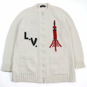 美品○ルイヴィトン 19AW ベースボールジップアップニットロングカーディガン LVロゴ刺繍 カーディガン オフホワイト XL 伊製 正規品