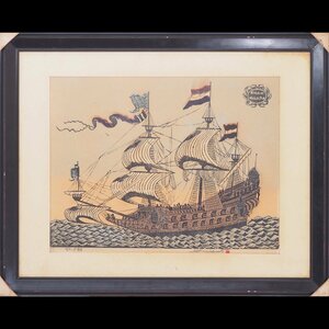 【版画】【渡鹿庵】[村本敏倫] 9182 絵画 銅版画 「オランダ船」 12号 長崎 在銘