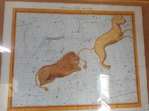 アンティーク、天球図、天文暦学書1781年『フラムスチード星図やまねこ座こじし座』星座早見盤 Star map, Planisphere, Celestial atlas