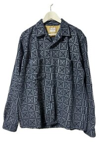 ドゥニーム DENIME 総柄 シャツ ジャケット L ブルー 長袖 メンズ