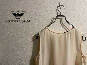 ◯ イタリア製 GIORGIO ARMANI バック ボタン シルク ノースリーブ ブラウス / ジョルジオアルマーニ クリーム 白 38 Ladies #Sirchive