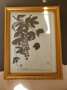 額装 水墨画 絵画 清子 額縁付き 画 絵 昭和 インテリア アンティーク サイズ約横33.5cm縦42.5cm厚さ1.8cm 【長期保管品】