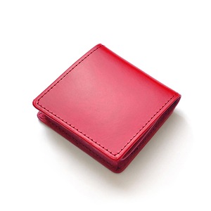 送料無料 財布 216RD ボンデッドレザーコインケース 赤色 スマートなボックス式小銭入れ レッド 背面ポケット付 メンズ 人気 ブランド　