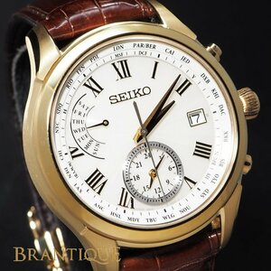 【美品 定価120,000】SEIKO セイコー チタン 革 ソーラー BRIGHTZ ブライツ 8B63-0AY0 Dバックル デイト 外箱 保 メンズ 腕時計 「23826」