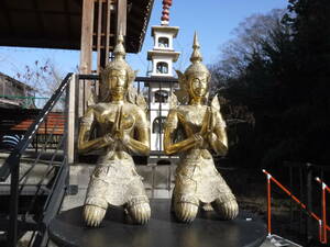 【A30114】タイ・ テッパノム の菩薩像 一対 彫像 アユタヤ王国 上座部仏教 出家 寺院 金属工芸 銅製？高さ75cm 重さ10.3kg