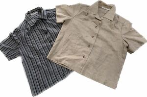 昭和レトロ　半袖シャツ 2枚セット　Sサイズ　(ベージュ　ブラウン) ヴィンテージ