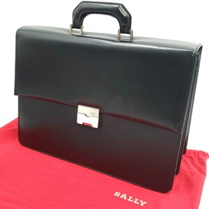 極上スペイン製★BALLY★本革レザービジネスバッグ黒メンズ保存袋鍵付きバリー本皮ブラック旅行ダレス出張ドクターアタッシュケース SZB151