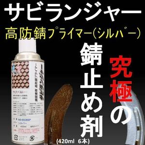 錆止め塗料 錆の上から塗れる塗料 錆 固着剤 シルバー スプレータイプ420ml (6本1SET) サビランジャー NS-6508SP 車用 塩害 錆転換剤