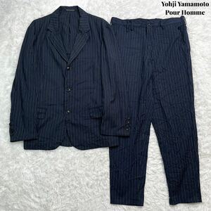 【名作】Yohji Yamamoto Pour Homme ヨウジヤマモト プールオム セットアップ スーツ シワ加工 ストライプ ジャケット スラックス 16SS