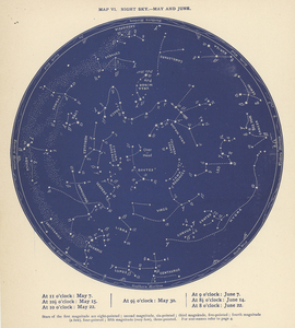 ☆アンティーク天文図版 天体観測 宇宙 星座図 天文古書 「HALF HOURS WITH THE STARS-5月と6月の夜空-」 イギリス1887年☆