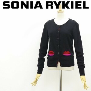 ◆SONIA RYKIEL ソニアリキエル カシミヤ100％ リップポケット ニット カーディガン 黒 ブラック 40