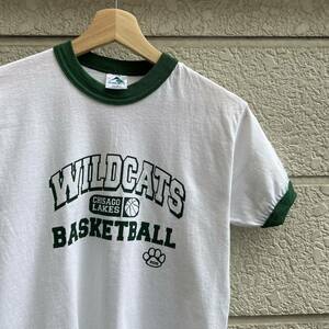 USED USA古着 リンガーTシャツ 半袖Tシャツ 白ベース 緑 トリム AUGUSTA SPORTSWEAR アメリカ古着 vintage ヴィンテージ バスケットボール