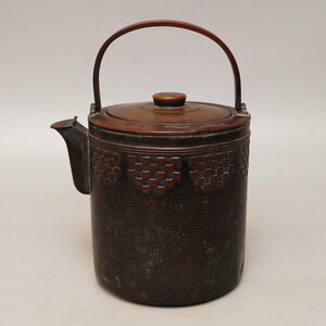 金正堂◆銅薬缶 茶道具 浮彫細工 水差 水注　茶器 急須 湯沸し-389