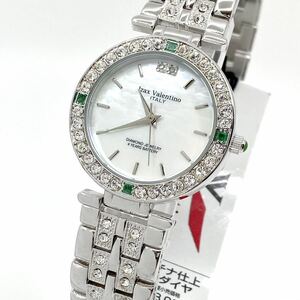 極美品 Izax Valentino DIAMOND プラチナ 天然エメラルド ダイヤ 腕時計 クォーツ quartz シェル 定価約14万 アイザックバレンチノ Y840